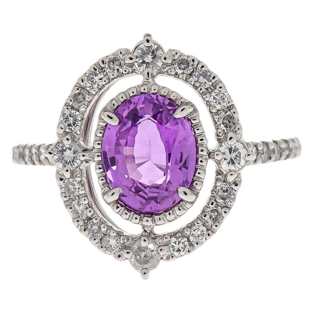 Ring Pt900 Silver Pink Sapphire Diamond #52 Jewelry 155809